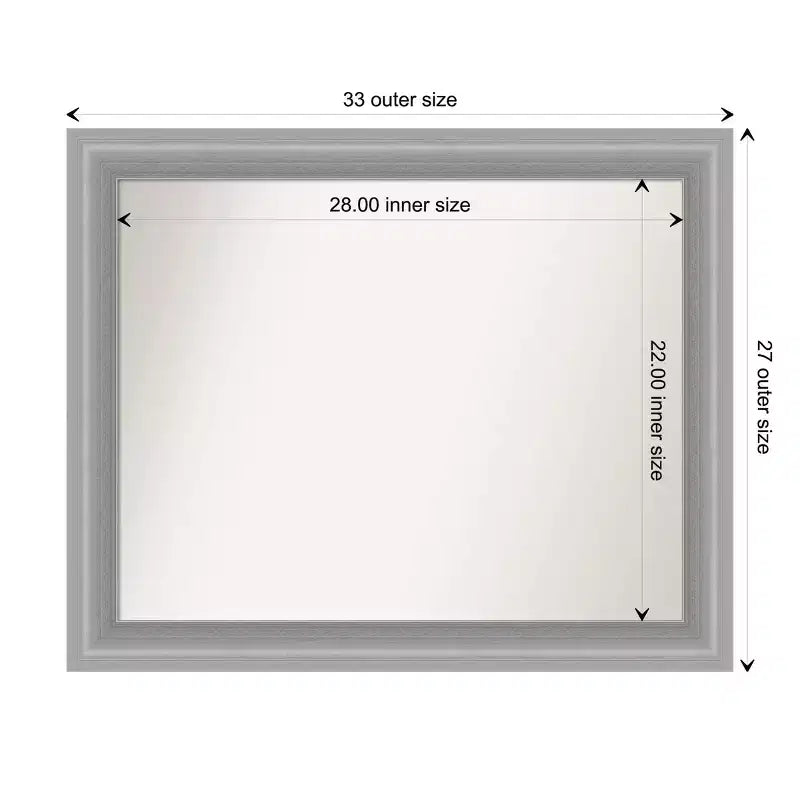 Miroir mural étroit poli nickel Amanti Art avec sommet non biseauté 33" x 27" : Rectangle moderne, Quincaillerie de montage incluse