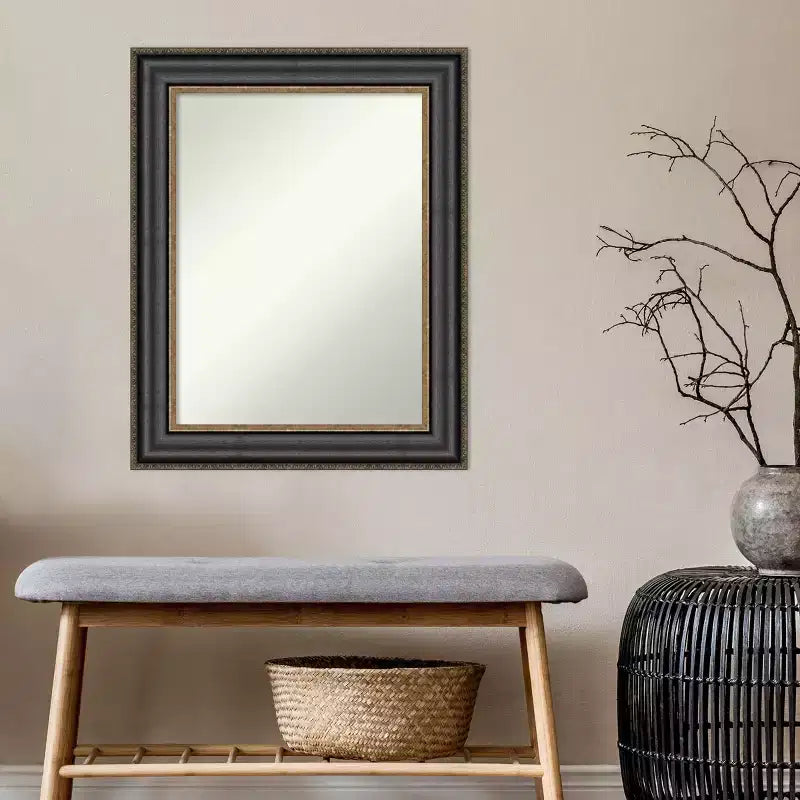 Miroir mural de salle de bain Thomas noir bronze 24" x 30" non biseauté - Amanti Art : cadre en polystyrène, quincaillerie de montage incluse