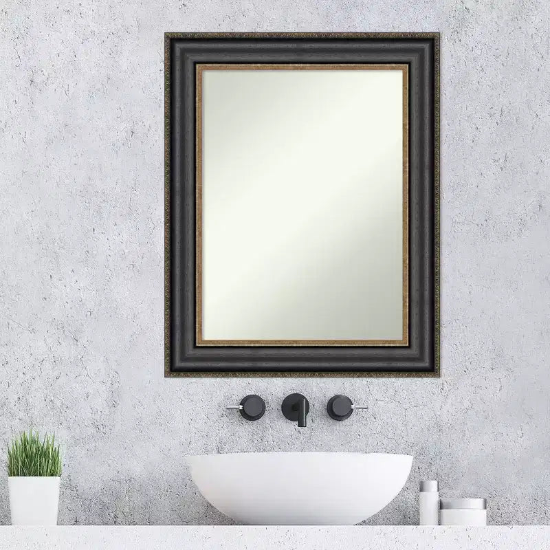 Miroir mural de salle de bain Thomas noir bronze 24" x 30" non biseauté - Amanti Art : cadre en polystyrène, quincaillerie de montage incluse