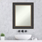 Miroir mural de salle de bain Thomas noir bronze 24" x 30" non biseauté - Amanti Art : cadre en polystyrène, quincaillerie de montage incluse