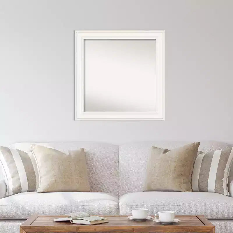 Miroir mural blanc Amanti Art 32"x32" Ridge non biseauté : Carré moderne encadré, matériel de fixation inclus