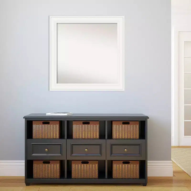 Miroir mural blanc Amanti Art 32"x32" Ridge non biseauté : Carré moderne encadré, matériel de fixation inclus
