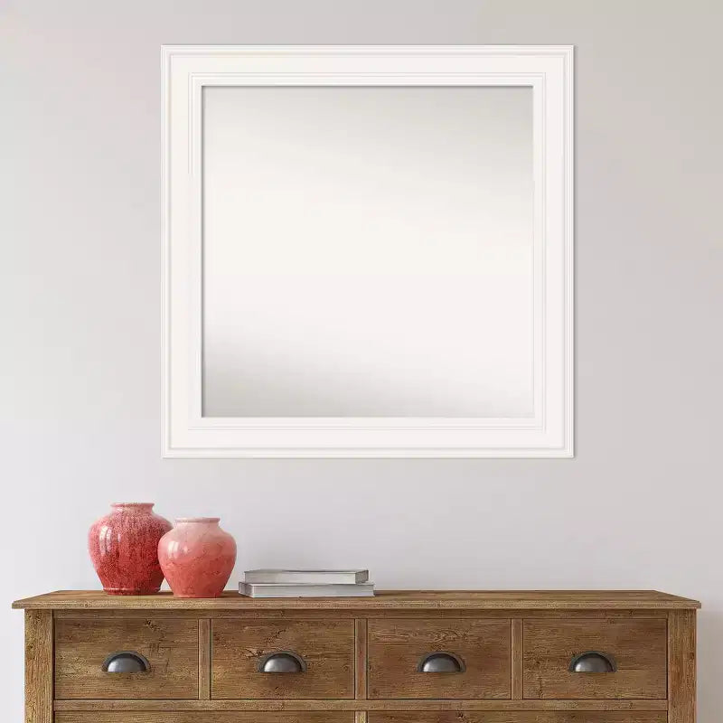 Miroir mural blanc Amanti Art 32"x32" Ridge non biseauté : Carré moderne encadré, matériel de fixation inclus