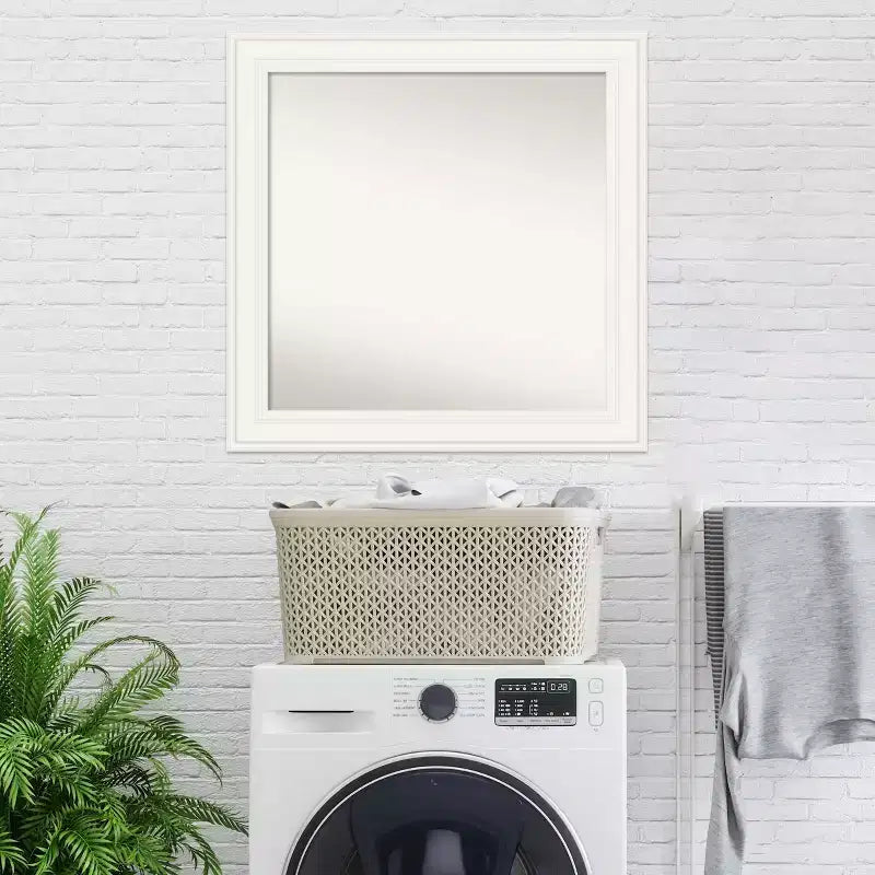 Miroir mural blanc Amanti Art 32"x32" Ridge non biseauté : Carré moderne encadré, matériel de fixation inclus