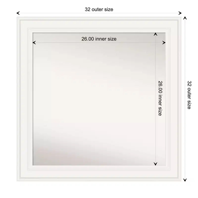 Miroir mural blanc Amanti Art 32"x32" Ridge non biseauté : Carré moderne encadré, matériel de fixation inclus