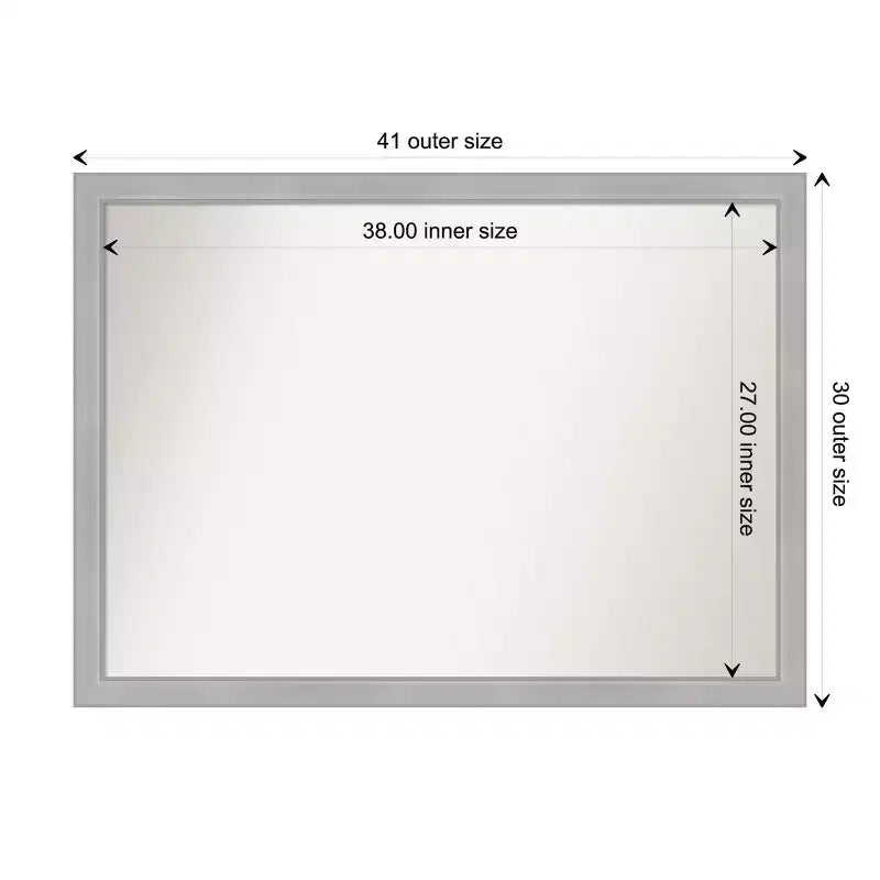 Miroir mural étroit de salle de bain Vista en nickel brossé non biseauté 41" x 30" - Amanti Art : Quincaillerie de montage incluse, Cadre en polystyrène