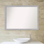 Miroir mural étroit de salle de bain Vista en nickel brossé non biseauté 41" x 30" - Amanti Art : Quincaillerie de montage incluse, Cadre en polystyrène