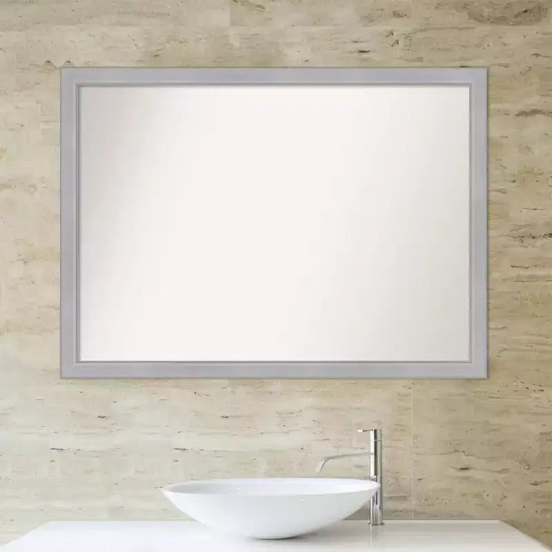Miroir mural étroit de salle de bain Vista en nickel brossé non biseauté 41" x 30" - Amanti Art : Quincaillerie de montage incluse, Cadre en polystyrène