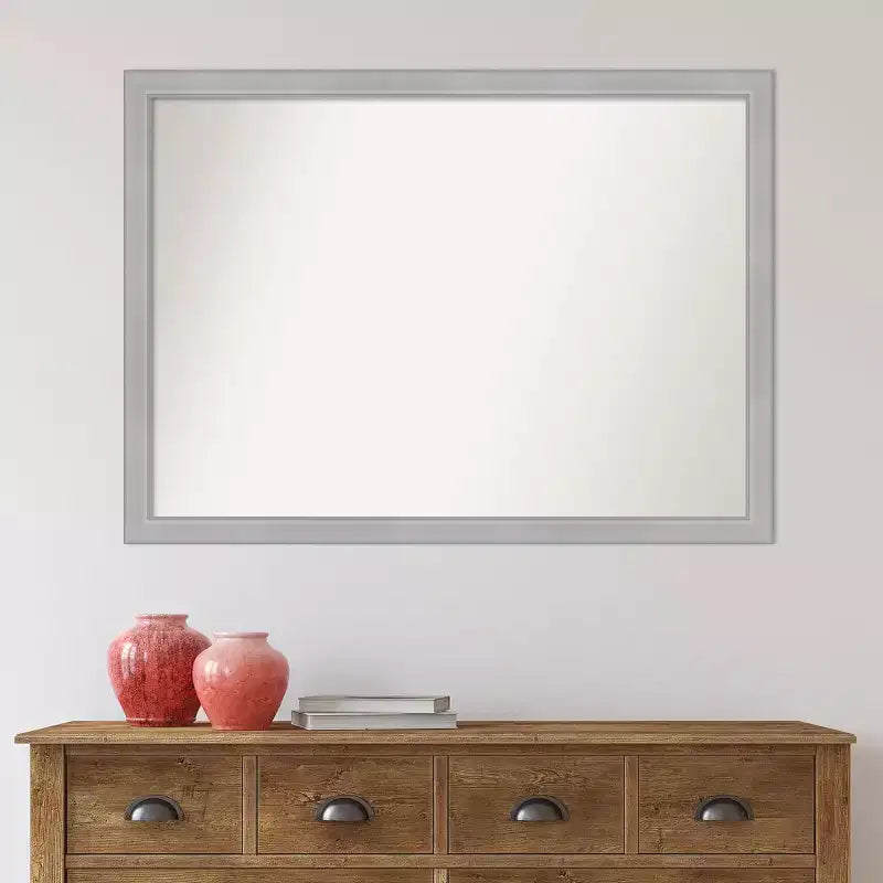 Miroir mural étroit de salle de bain Vista en nickel brossé non biseauté 41" x 30" - Amanti Art : Quincaillerie de montage incluse, Cadre en polystyrène