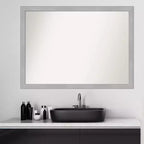 Miroir mural étroit de salle de bain Vista en nickel brossé non biseauté 41" x 30" - Amanti Art : Quincaillerie de montage incluse, Cadre en polystyrène