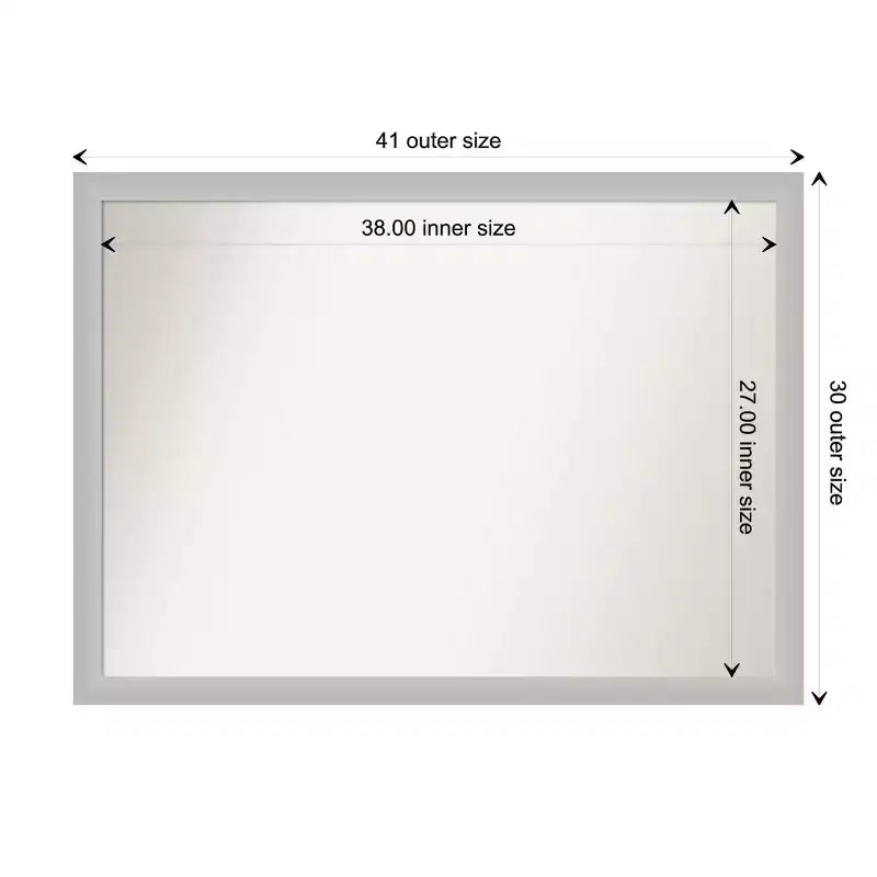 Miroir mural en bois argenté non biseauté à faible lustre de 41 po x 30 po - Amanti Art : Rectangulaire moderne, quincaillerie de montage incluse