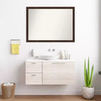 Miroir mural de salle de bain en bois étroit, 104 x 76 cm, sans biseau, noyer chaud - Amanti Art : Moderne, rectangulaire, à fixer au mur