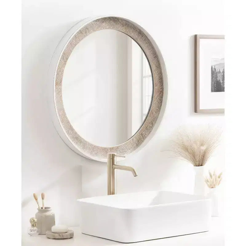 Miroir mural rond Warbrook de Kate & Laurel All Things Decor 26"X26" Brun rustique/Blanc