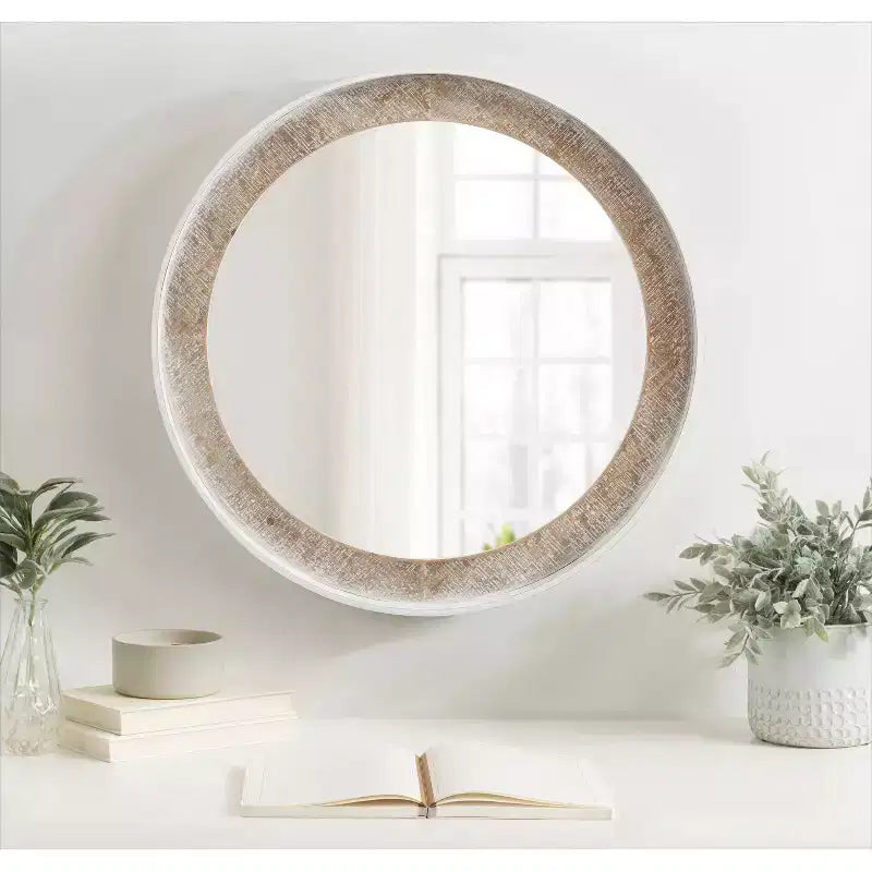 Miroir mural rond Warbrook de Kate & Laurel All Things Decor 26"X26" Brun rustique/Blanc