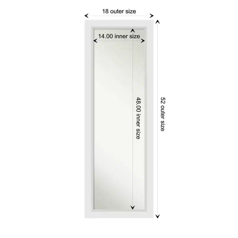 Miroir de porte Amanti Art 18" x 52" en bois blanc non biseauté