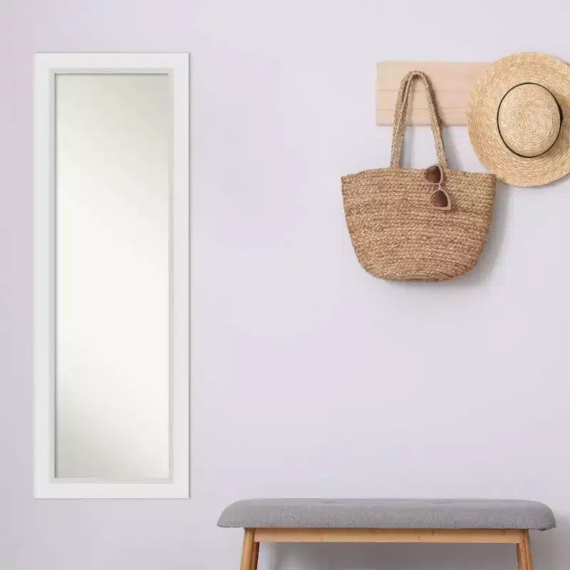 Miroir de porte Amanti Art 18" x 52" en bois blanc non biseauté