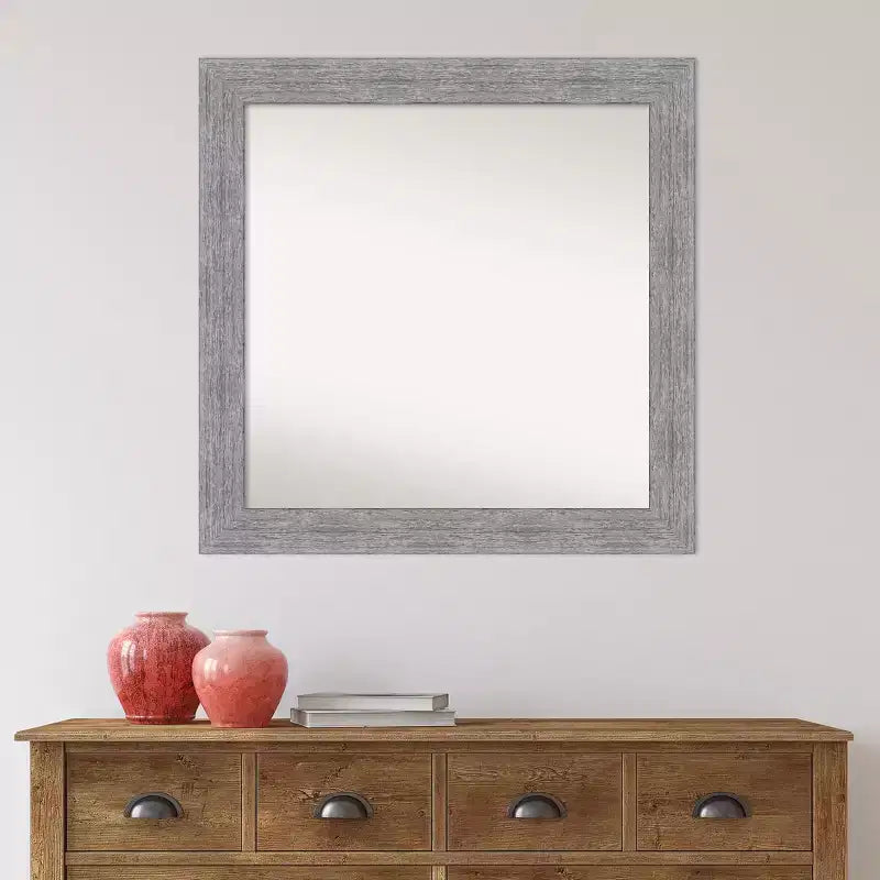 Miroir mural gris rustique écorce non biseauté 31" x 31" - Amanti Art