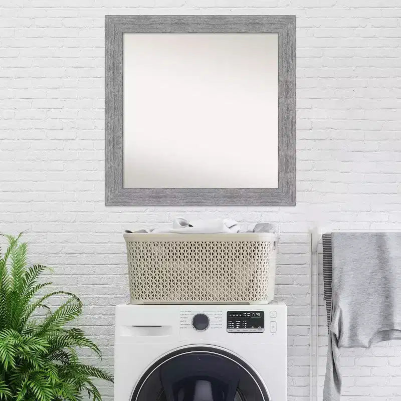 Miroir mural gris rustique écorce non biseauté 31" x 31" - Amanti Art