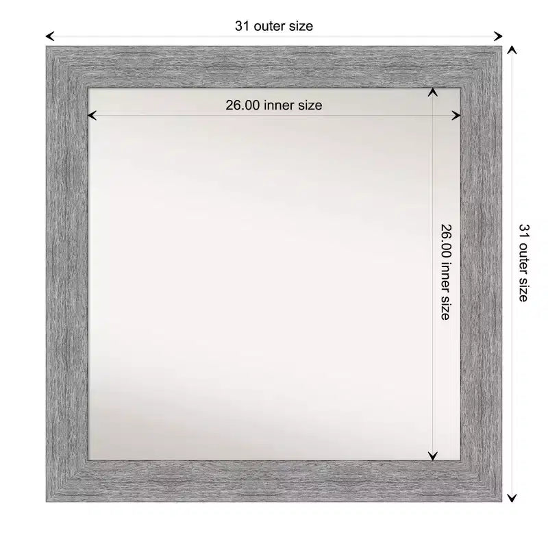 Miroir mural gris rustique écorce non biseauté 31" x 31" - Amanti Art