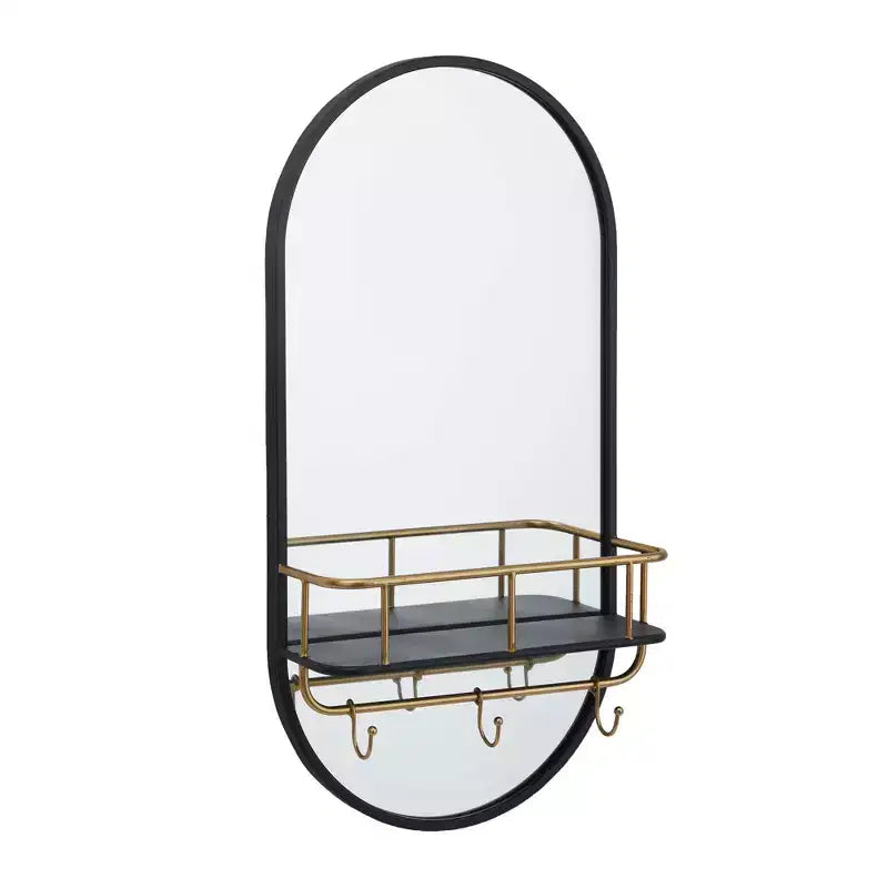 Metal Oval 1 Shelf Wall Mirror Black - Olivia & May: Modern Style, Round Shape, No Assembly Required
