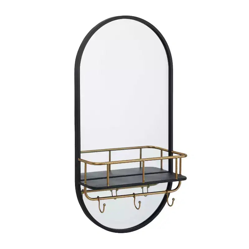 Miroir Mural Ovale en Métal 1 Étagère Noir - Olivia & May : Style Moderne, Forme Ronde, Aucun Assemblage Requis