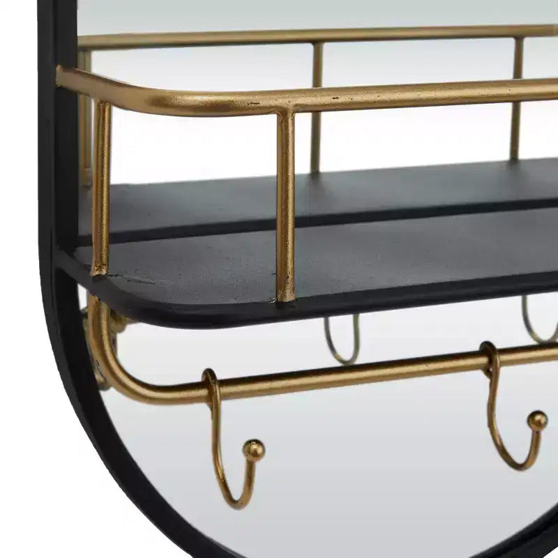 Miroir Mural Ovale en Métal 1 Étagère Noir - Olivia & May : Style Moderne, Forme Ronde, Aucun Assemblage Requis