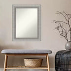 Miroir mural élégant 23 po x 29 po pour salle de bain, étain brossé - Amanti Art : Rectangulaire moderne, fixation murale