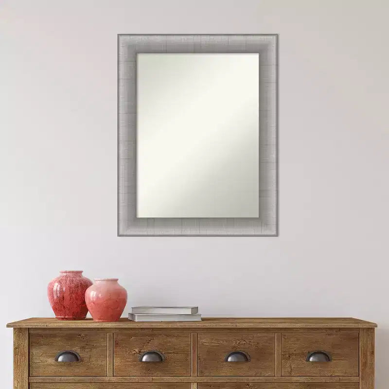 Miroir mural élégant 23 po x 29 po pour salle de bain, étain brossé - Amanti Art : Rectangulaire moderne, fixation murale