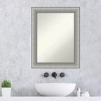 Miroir mural élégant 23 po x 29 po pour salle de bain, étain brossé - Amanti Art : Rectangulaire moderne, fixation murale