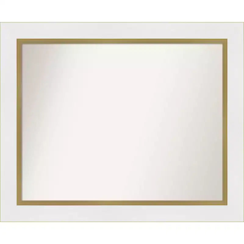 Amanti Art 33"x27" Non-Beveled Eva Bathroom Wall Mirror: White, Gold Frame, Modern Vanity Wall-Mount