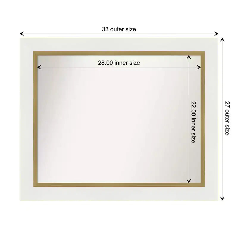 Miroir mural de salle de bain Amanti Art 33"x27" sans biseau Eva : Blanc, cadre doré, moderne à fixer au mur