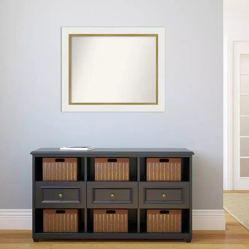 Miroir mural de salle de bain Amanti Art 33"x27" sans biseau Eva : Blanc, cadre doré, moderne à fixer au mur