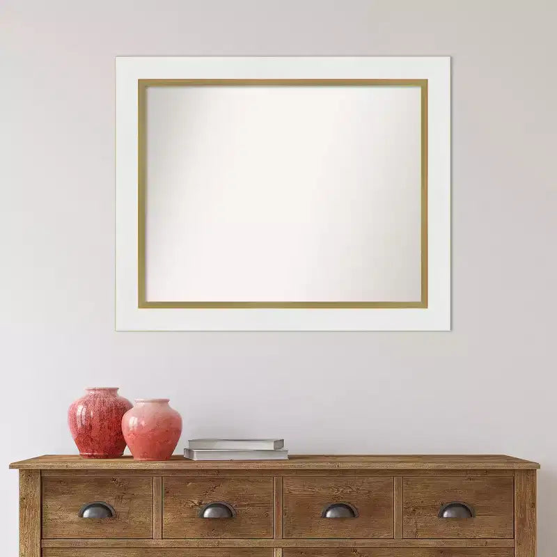 Miroir mural de salle de bain Amanti Art 33"x27" sans biseau Eva : Blanc, cadre doré, moderne à fixer au mur