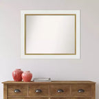 Miroir mural de salle de bain Amanti Art 33"x27" sans biseau Eva : Blanc, cadre doré, moderne à fixer au mur