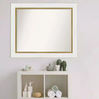 Miroir mural de salle de bain Amanti Art 33"x27" sans biseau Eva : Blanc, cadre doré, moderne à fixer au mur
