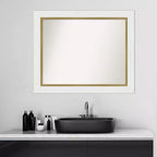 Miroir mural de salle de bain Amanti Art 33"x27" sans biseau Eva : Blanc, cadre doré, moderne à fixer au mur