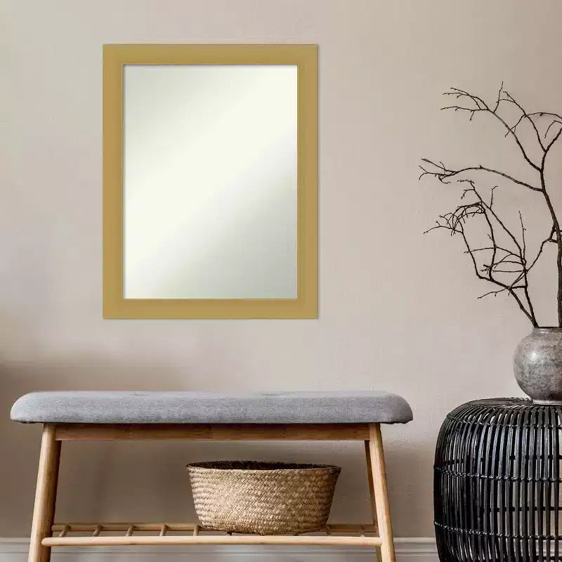 Miroir mural Grace brossé doré 22" x 28" sans biseau - Amanti Art : Rectangle, cadre en polystyrène, quincaillerie de montage incluse
