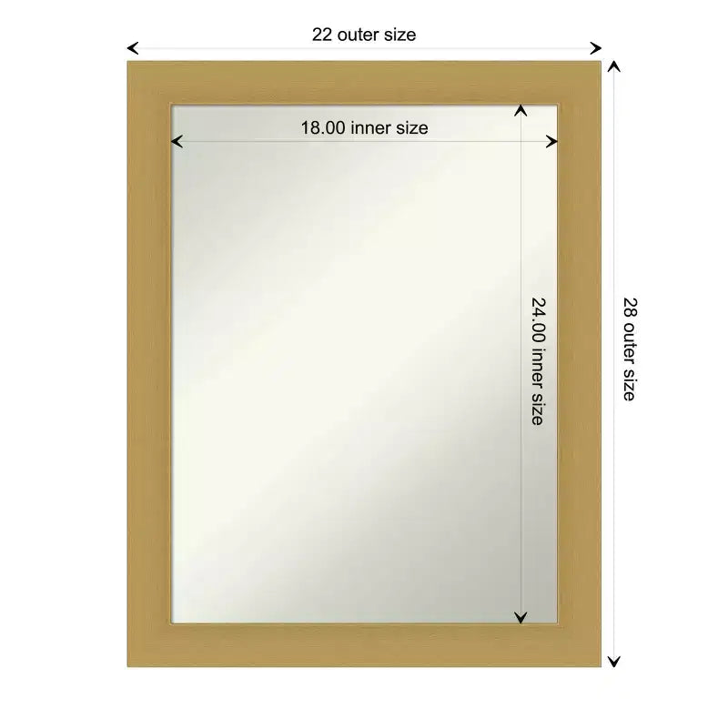 Miroir mural Grace brossé doré 22" x 28" sans biseau - Amanti Art : Rectangle, cadre en polystyrène, quincaillerie de montage incluse
