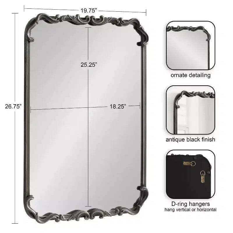 Miroir mural encadré Kate & Laurel All Things Decor 20"x27" Brazelton Noir