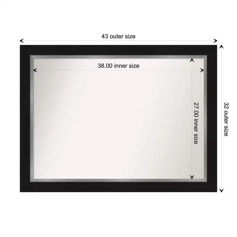 Miroir mural de salle de bain Eva noir non biseauté 44 po x 33 po - Amanti Art : Rectangle moderne, Quincaillerie de montage incluse