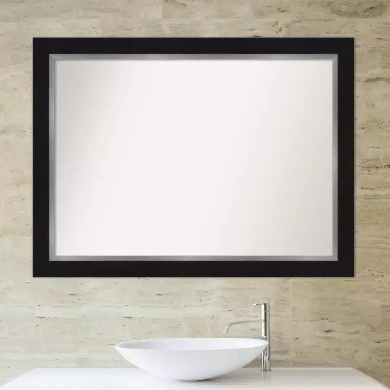 Miroir mural de salle de bain Eva noir non biseauté 44 po x 33 po - Amanti Art : Rectangle moderne, Quincaillerie de montage incluse