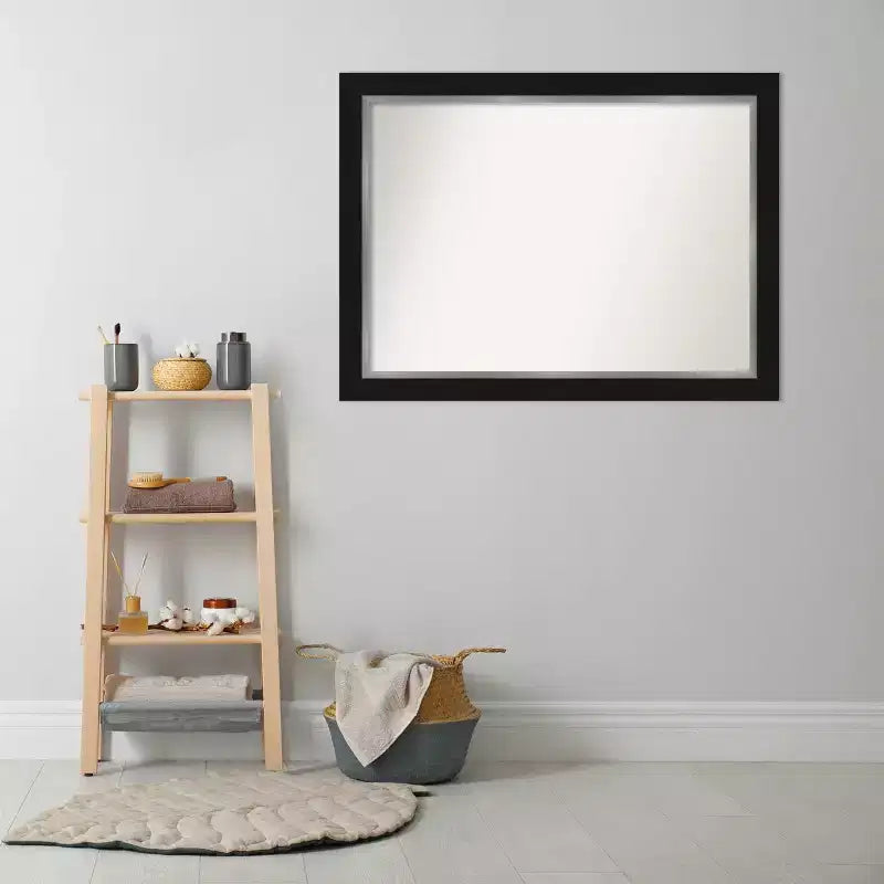 Miroir mural de salle de bain Eva noir non biseauté 44 po x 33 po - Amanti Art : Rectangle moderne, Quincaillerie de montage incluse