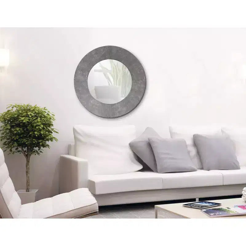 Miroir mural et d'appoint rond en métal de 30 po Howard Elliott : Gris rustique, aucun assemblage requis, à fixer au mur