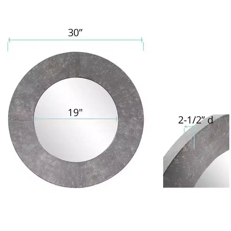 Miroir mural et d'appoint rond en métal de 30 po Howard Elliott : Gris rustique, aucun assemblage requis, à fixer au mur