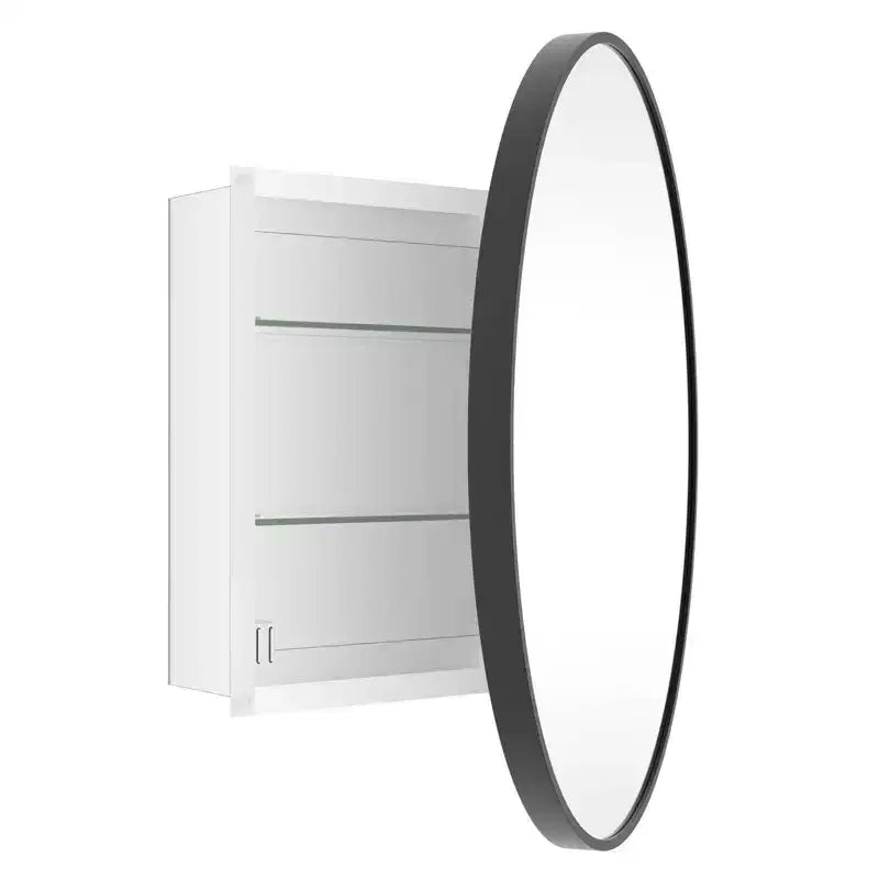 WallBeyond 24" Aluminum Round Door Cabinet Vanity Mirror Black