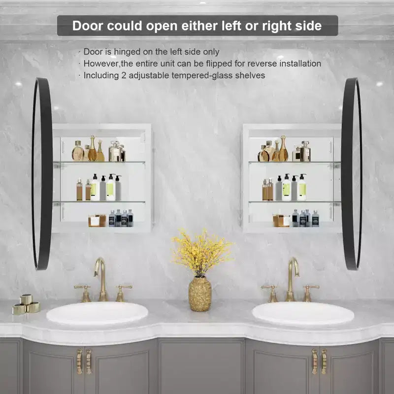 Miroir Rond Mural en Aluminium 24" WallBeyond pour Porte d'Armoire de Salle de Bain, Noir