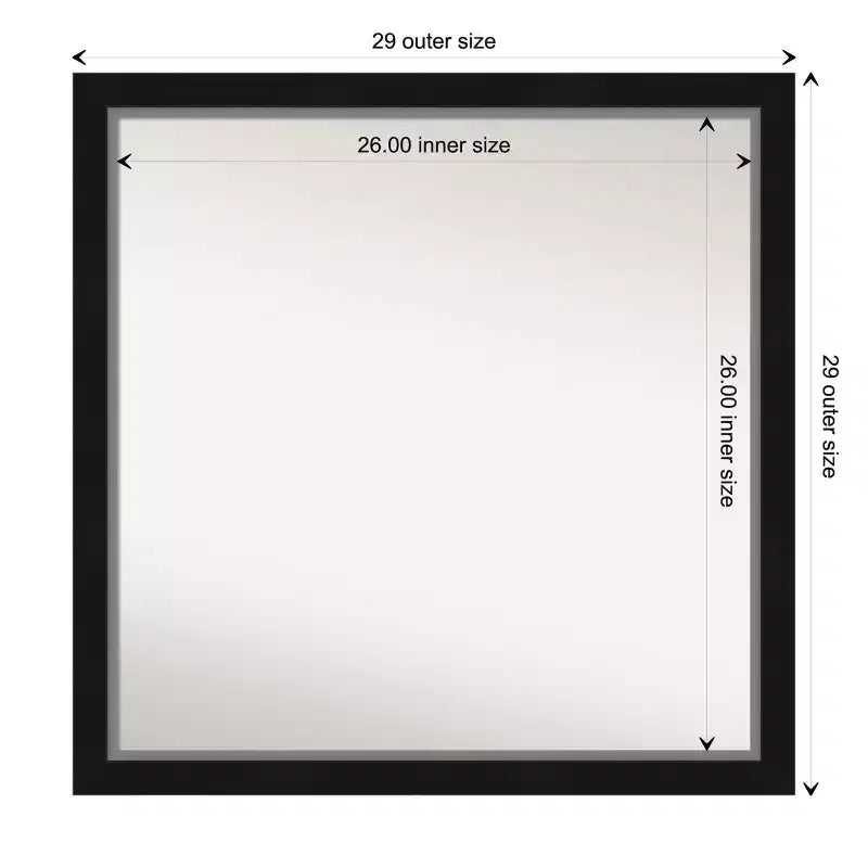 Miroir mural étroit de salle de bain non biseauté Eva 29 po x 29 po Noir - Amanti Art : Cadre carré moderne en polystyrène, quincaillerie de fixation incluse