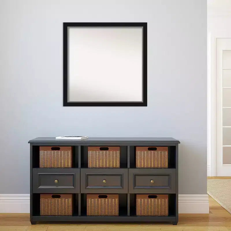 Miroir mural étroit de salle de bain non biseauté Eva 29 po x 29 po Noir - Amanti Art : Cadre carré moderne en polystyrène, quincaillerie de fixation incluse