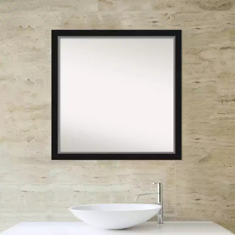 Miroir mural étroit de salle de bain non biseauté Eva 29 po x 29 po Noir - Amanti Art : Cadre carré moderne en polystyrène, quincaillerie de fixation incluse