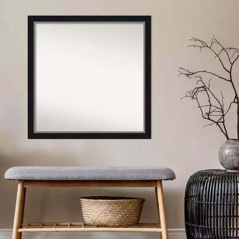 Miroir mural étroit de salle de bain non biseauté Eva 29 po x 29 po Noir - Amanti Art : Cadre carré moderne en polystyrène, quincaillerie de fixation incluse
